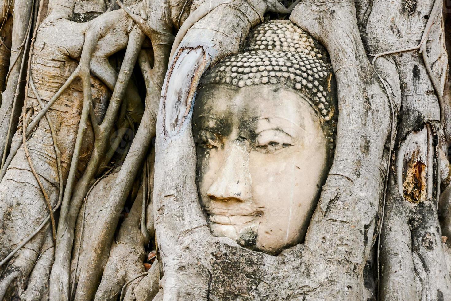 Buddhist sculptures at a temple in Bangkok, Thailand photo