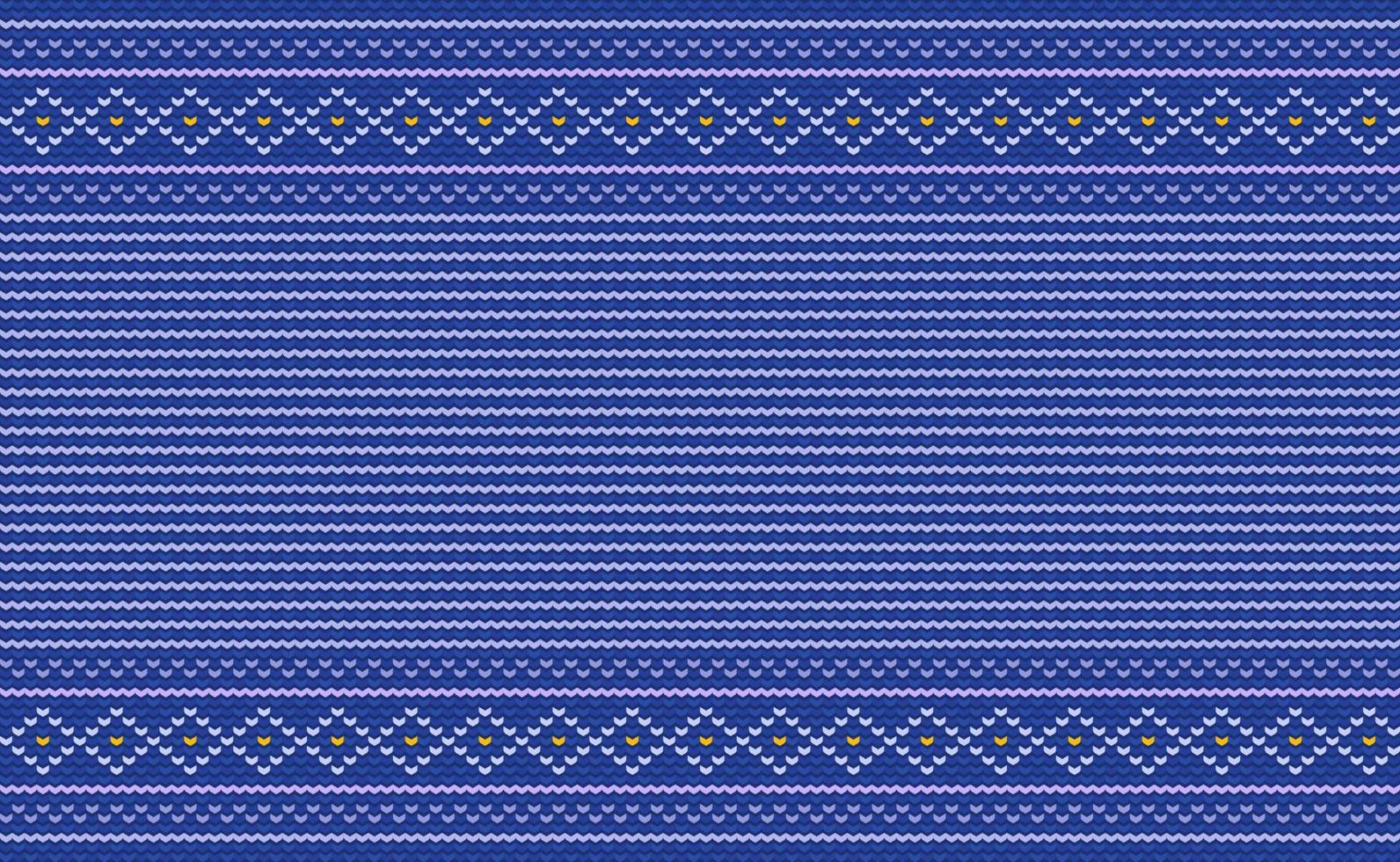 Crochet pattern, Vector cross stitch geometric background, Blue Knitted ethnic abstract beautiful style