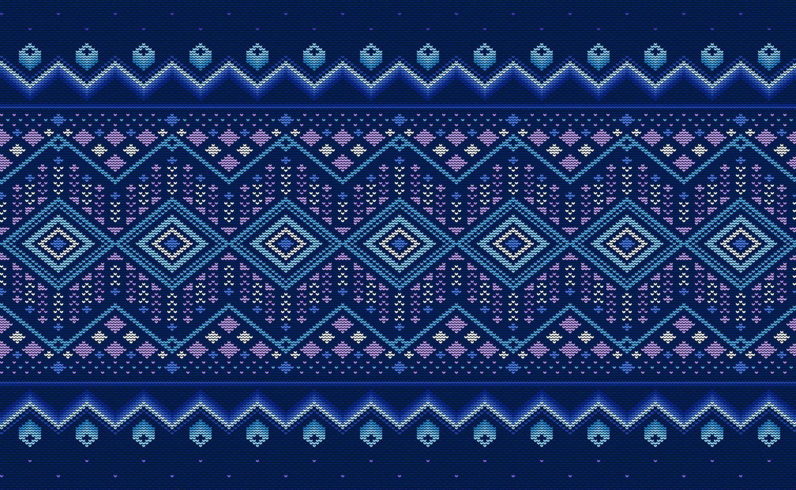 Knitted ethnic pattern, Vector cross stitch geometric background, Embroidery abstract beautiful style