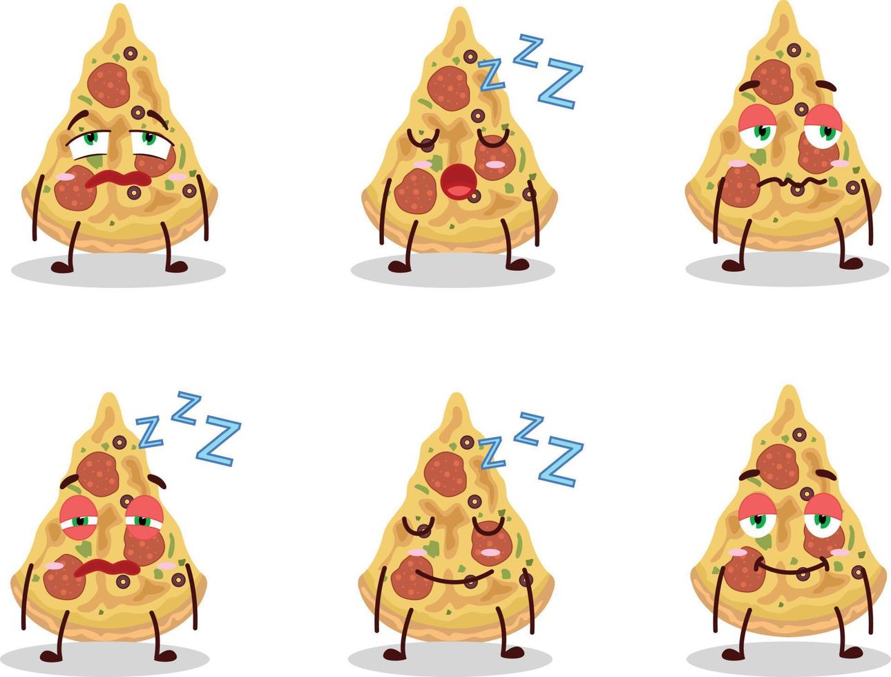 Cartoon character of slice of pizza with sleepy expression vector