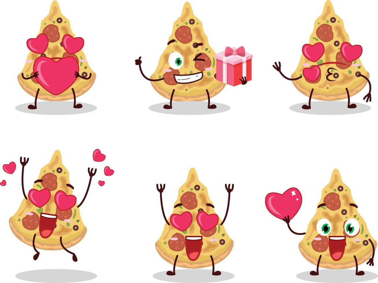rebanada de Pizza dibujos animados personaje con amor linda emoticon vector