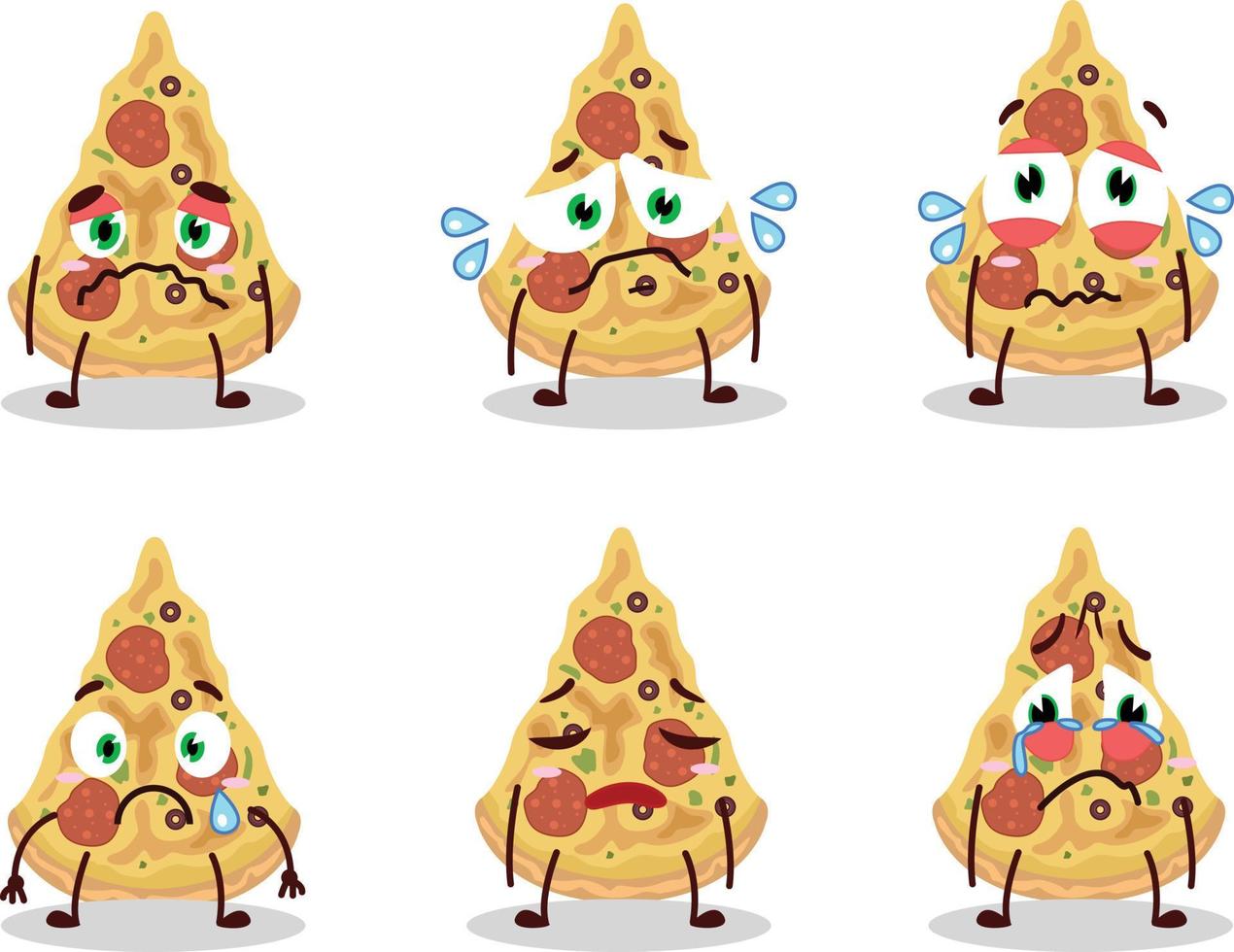 rebanada de Pizza dibujos animados personaje con triste expresión vector