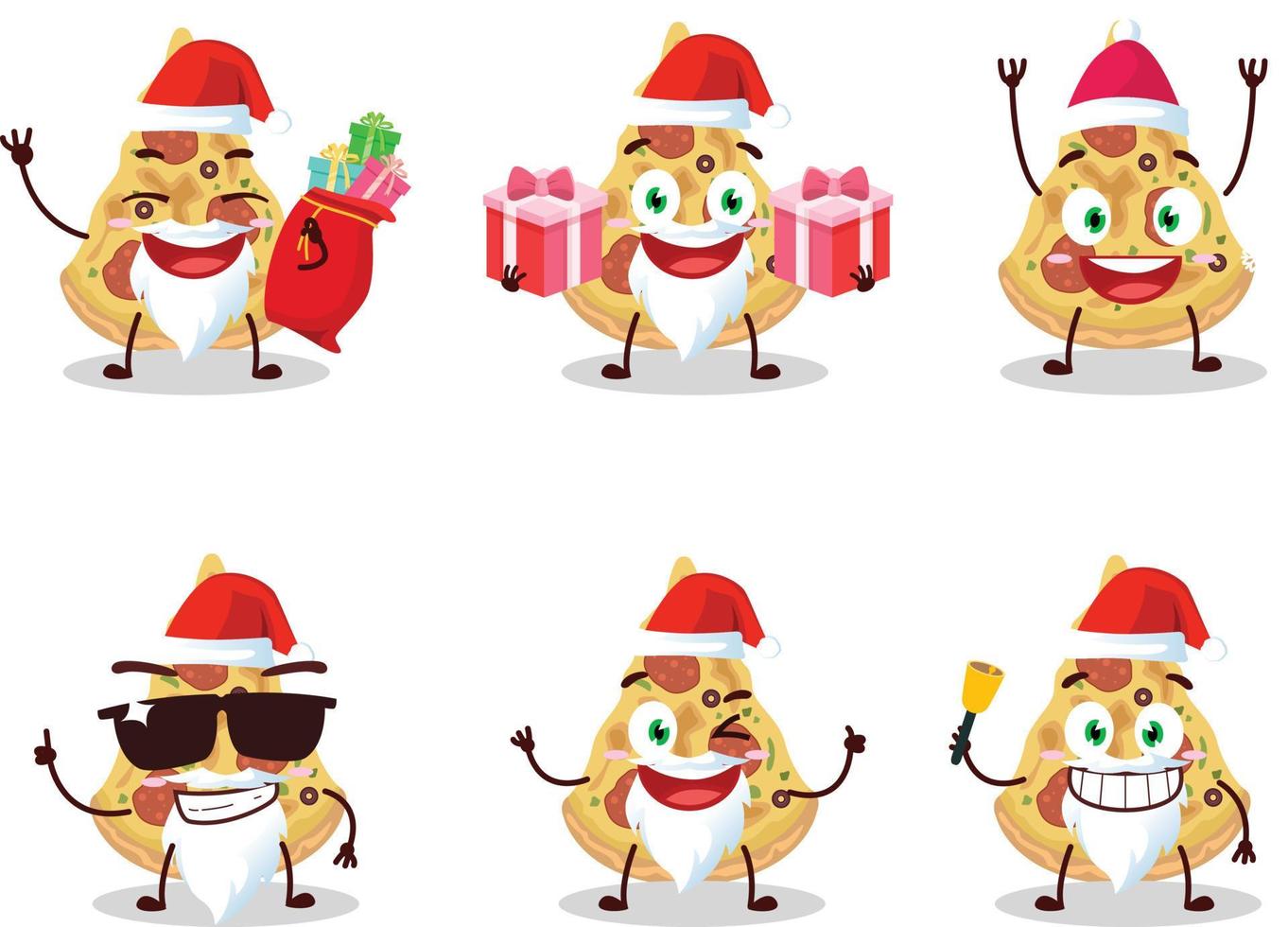 Papa Noel claus emoticones con rebanada de Pizza dibujos animados personaje vector
