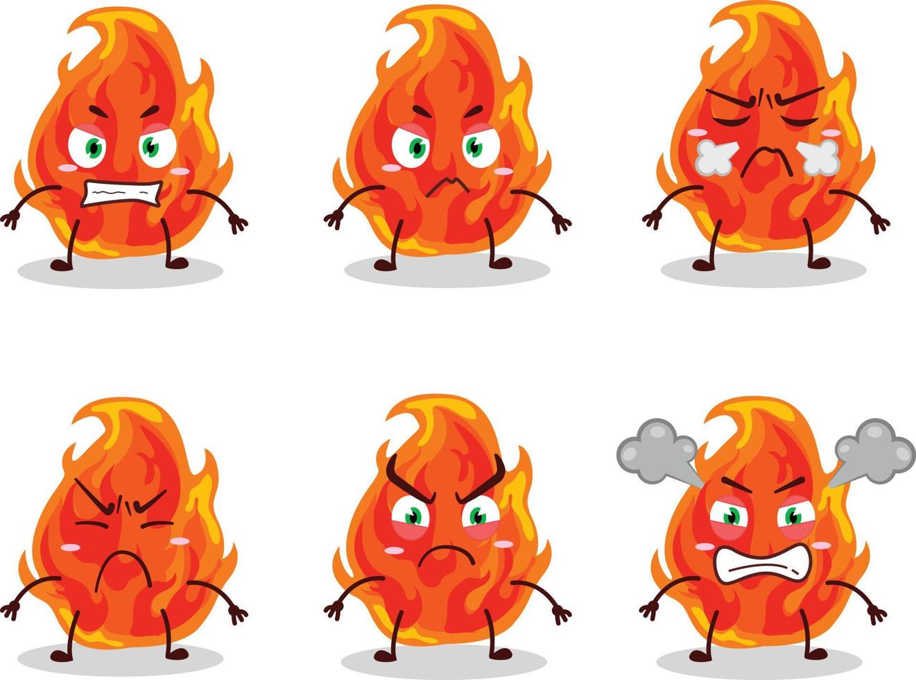 Fire cartoon character with various angry expressions vector