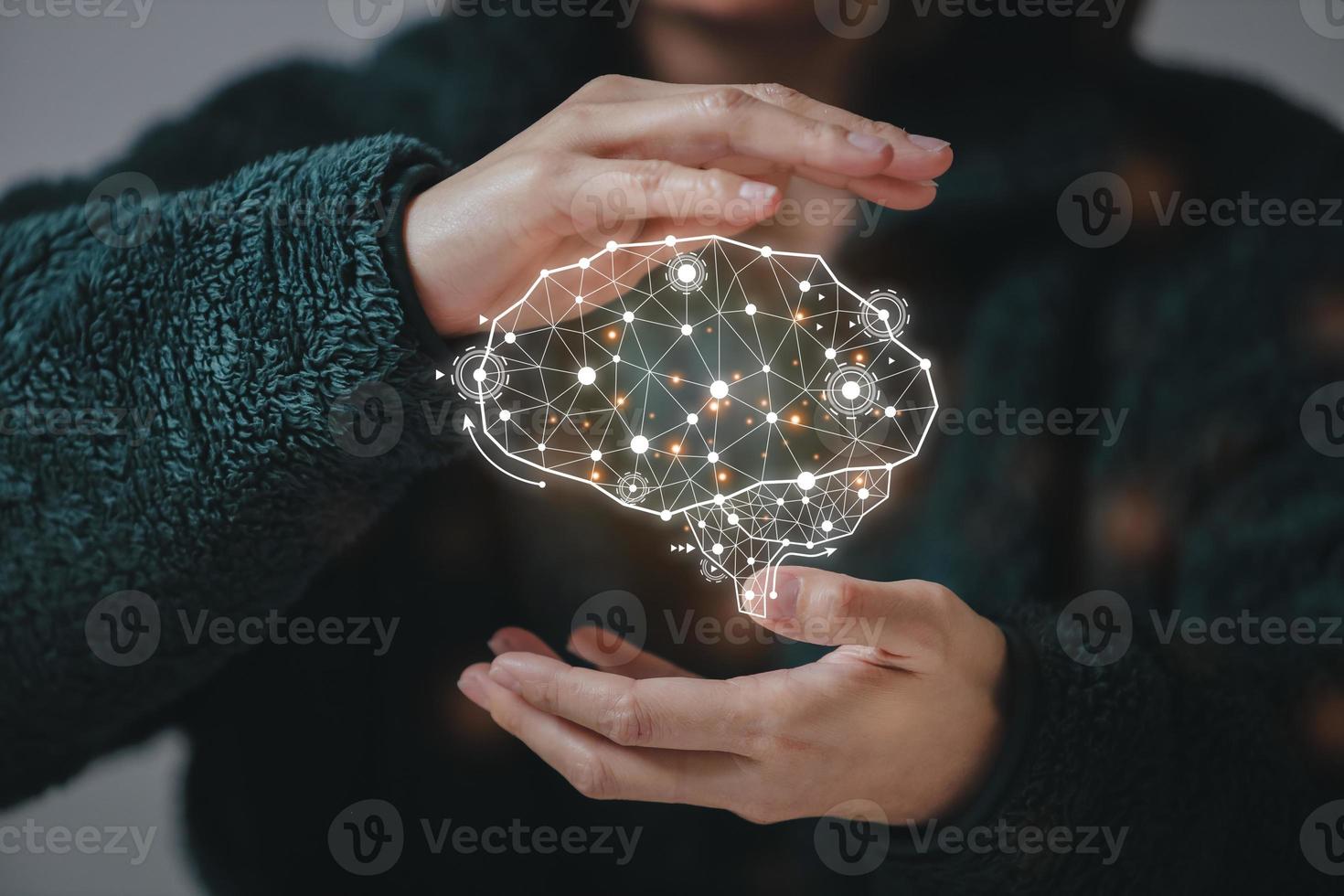 Artificial Intelligence. man using technology smart robot AI, artificial intelligence by enter command prompt for generates something, Futuristic technology transformation. photo