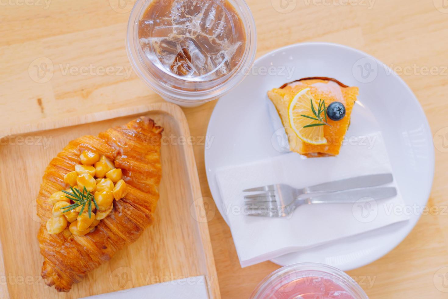Croissant Bakery homemade on the table breakfast tray with gold and crispy photo