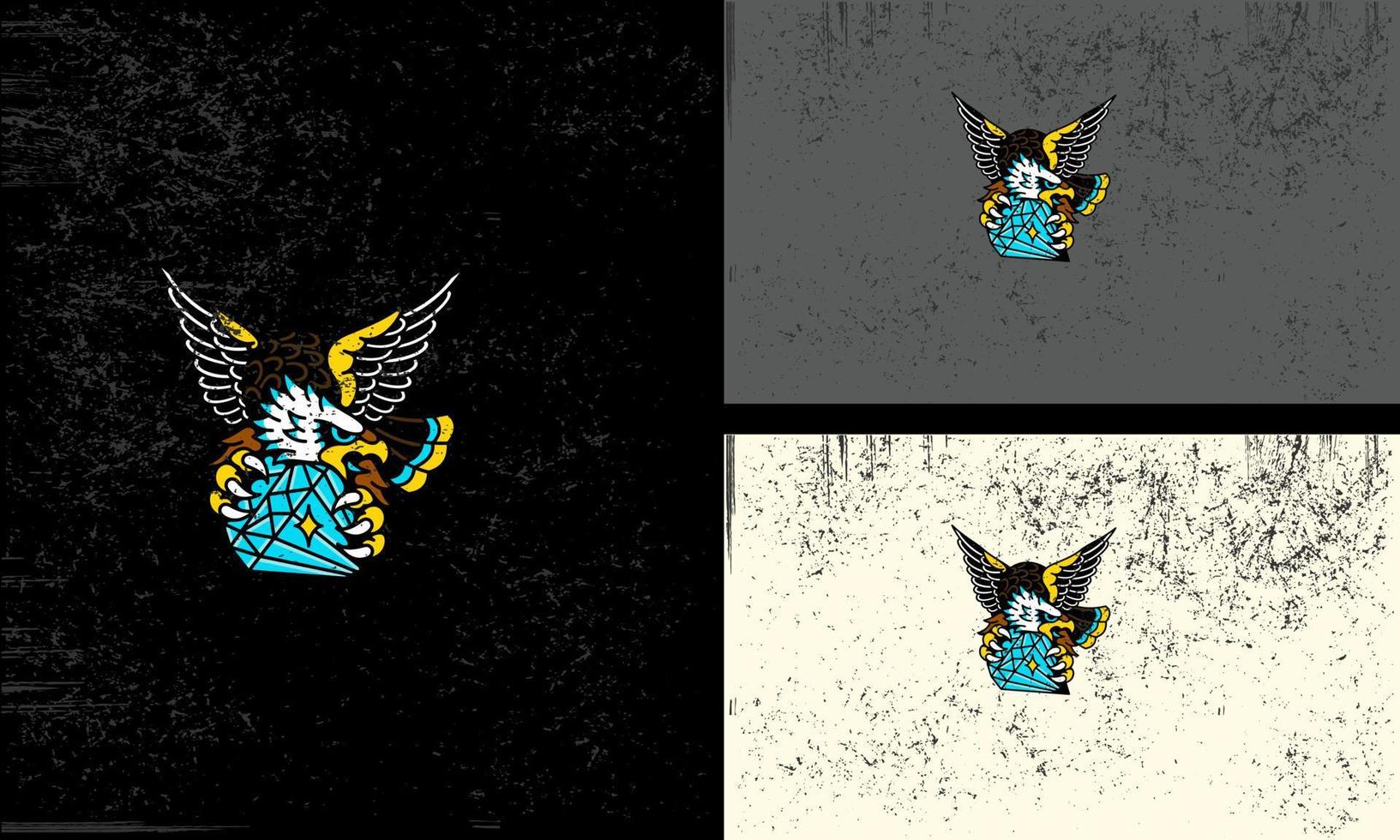 flying eagle and gemstone vector illustration mascot design concept
