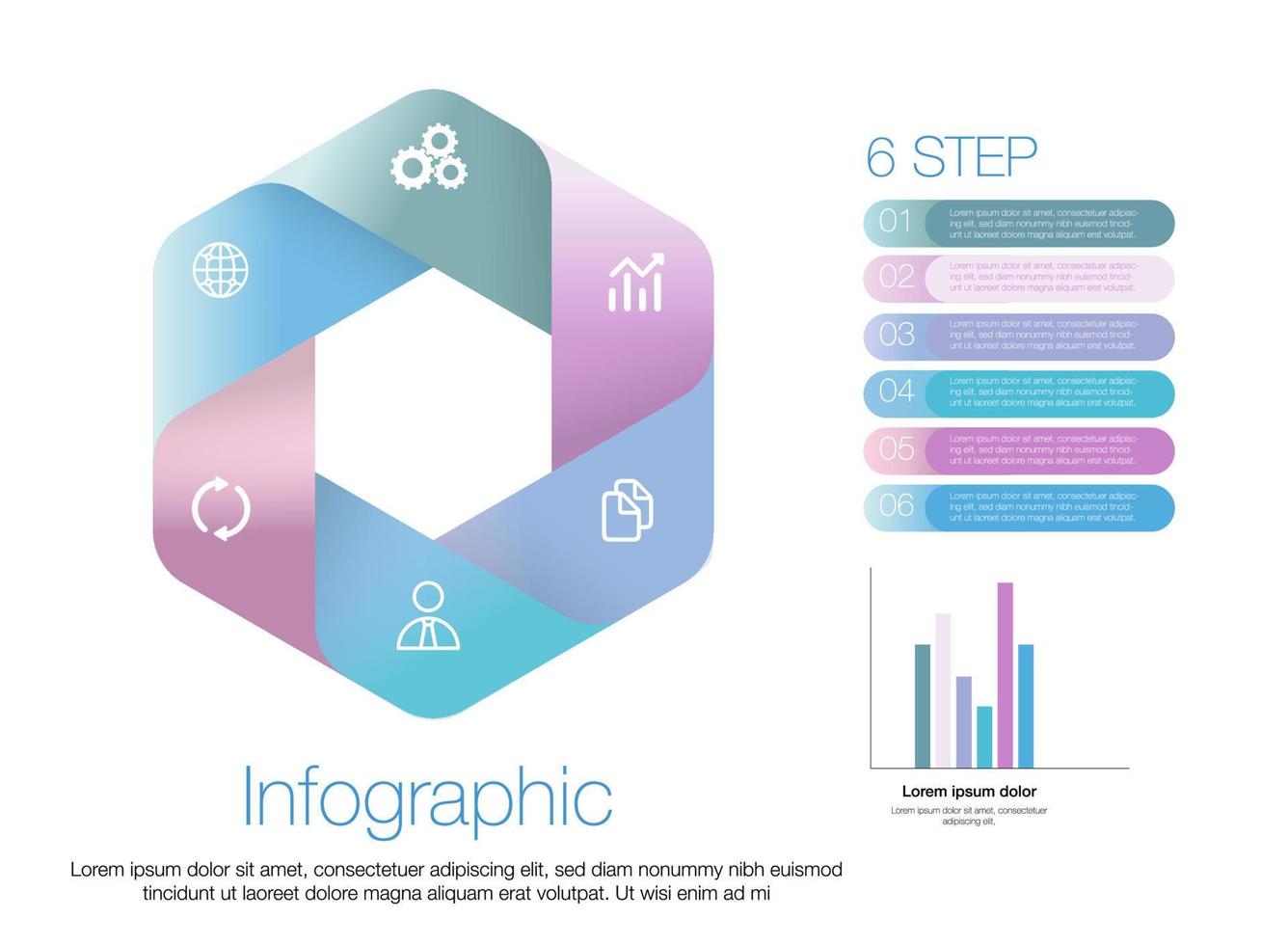 Infographic template for business 6 step option hexagon modern design planning, data, strategy, diagram, vector infographic easily change title to use for presentation data report or progress