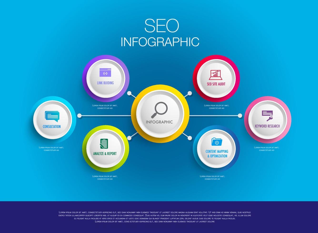 Infographic template for 6 Steps Search Engine Optimization business 6 Level Modern Sales diagram, vector infographic easily change title to use for presentation data report or progress.