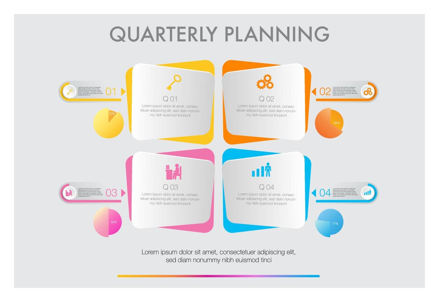 quarterly planning Percentage circle chart for projects milestone template for presentation to help you easily identify which stage of project vector