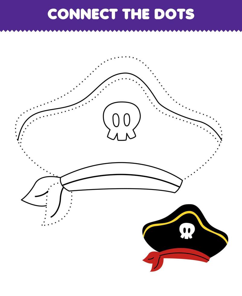 educación juego para niños conectar el puntos y colorante práctica con linda dibujos animados sombrero imprimible pirata hoja de cálculo vector
