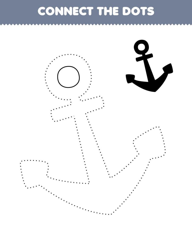 Education game for children connect the dots and coloring practice with cute cartoon anchor printable pirate worksheet vector