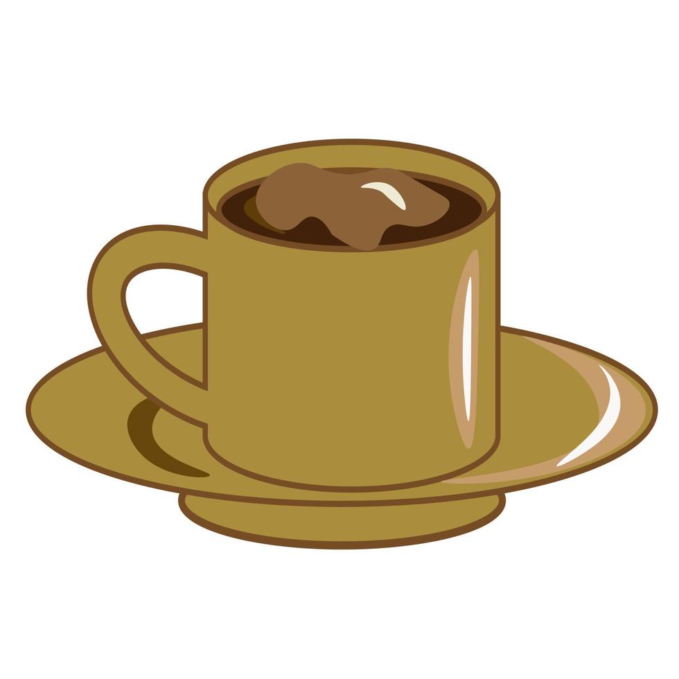 Coffee set. a cup and a coffee pot with sugar and a spoon on a saucer. Coffee shop illustration banner poster business card. vector