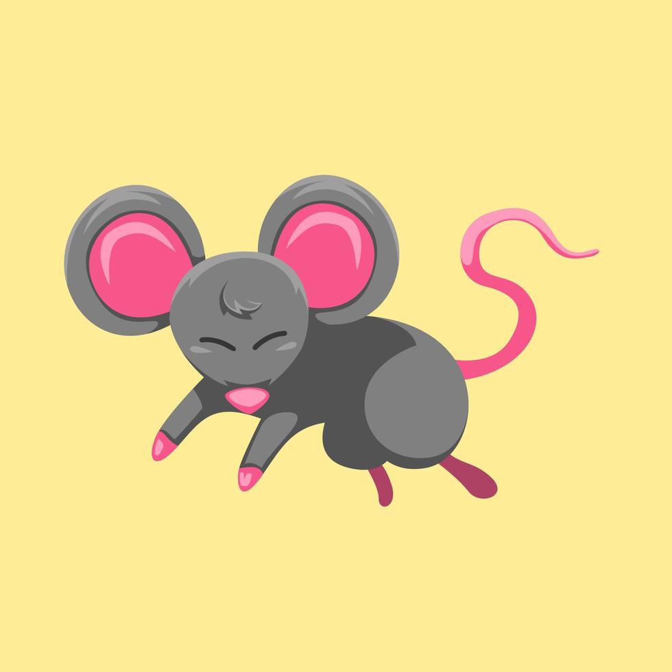 Cute cartoon mouse in isolated yellow background vector illustration icon