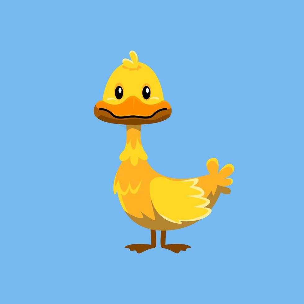 Cute cartoon duck in isolated blue background vector illustration icon