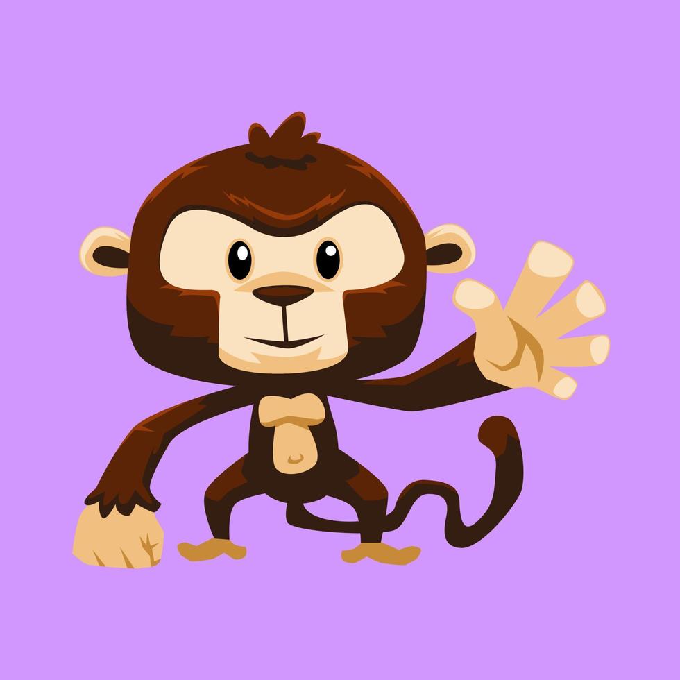 Cute cartoon monkey in isolated purple background vector illustration icon