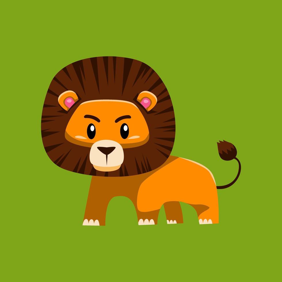 Cute cartoon lion in isolated green background vector illustration icon