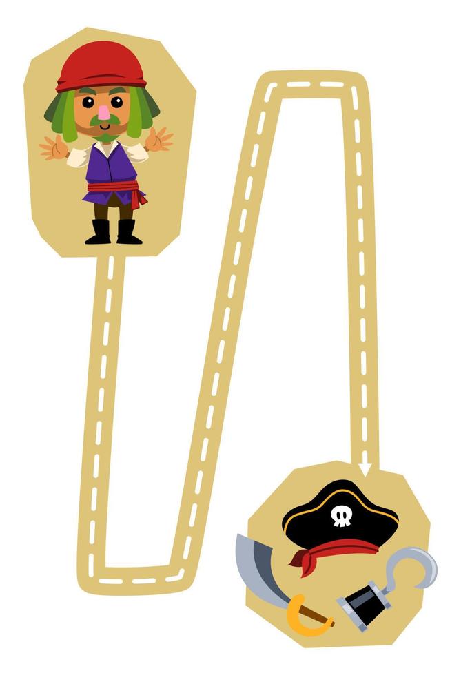 Education game for children handwriting practice trace the lines help cute cartoon man move to hat sword and hook printable pirate worksheet vector