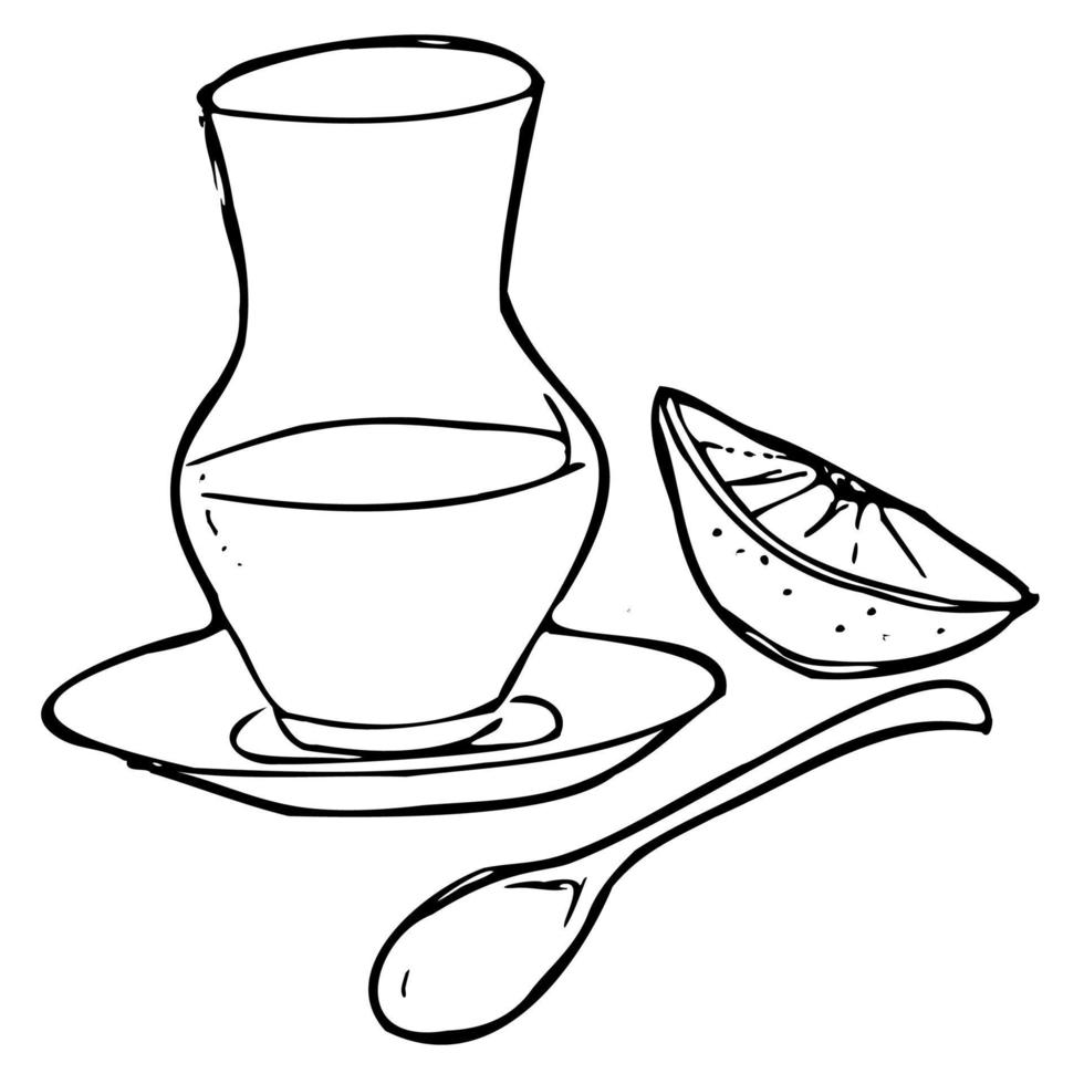 Coffee set. a cup and a coffee pot with sugar and a spoon on a saucer. Coffee shop illustration banner poster business card. vector