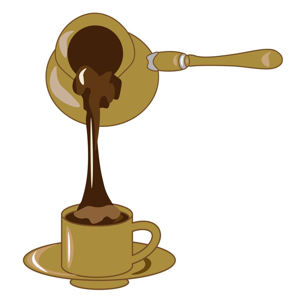 Coffee set. a cup and a coffee pot with sugar and a spoon on a saucer. Coffee shop illustration banner poster business card. vector