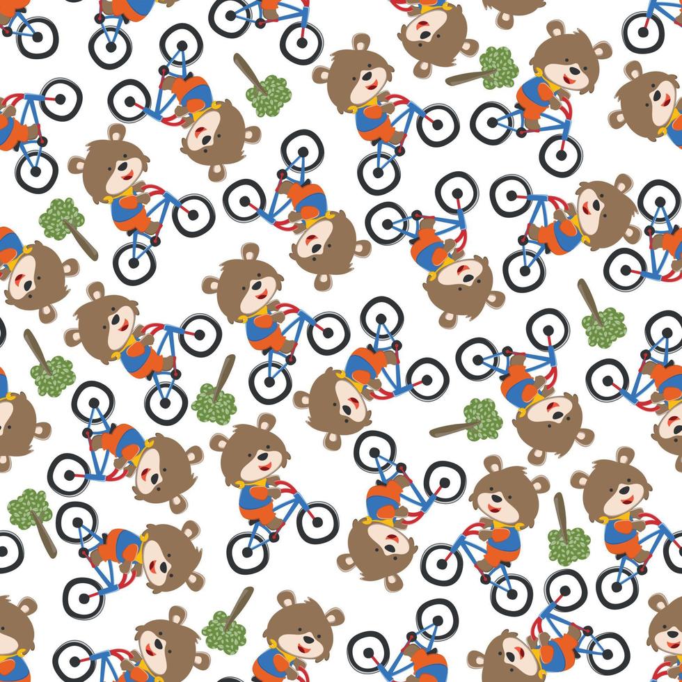 Seamless pattern of happy little fox ride a bicycle, Trendy Creative vector childish background for fabric, textile, nursery wallpaper, poster, card, brochure. and other decoration.
