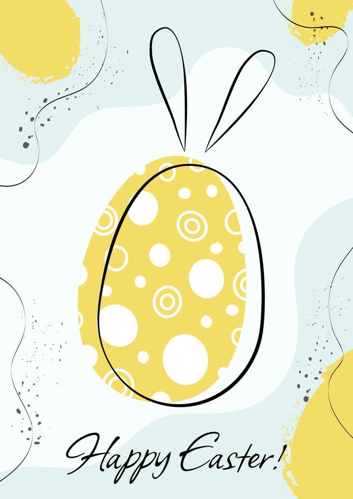Pascua de Resurrección fiesta saludo con amarillo huevo silueta con Conejo orejas en línea arte, cristiandad tradicional fiesta invitación, póster, celebracion tarjeta. vector