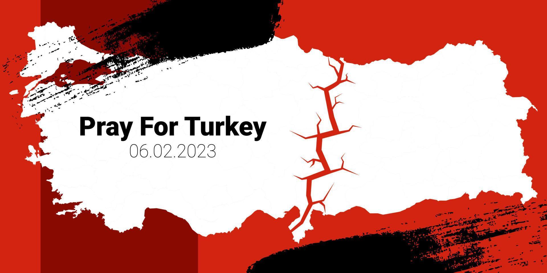 Turkey earthquake red and white banner with grunge elements. Vector Illustration of the map of Turkey with the crack of the earthquake.