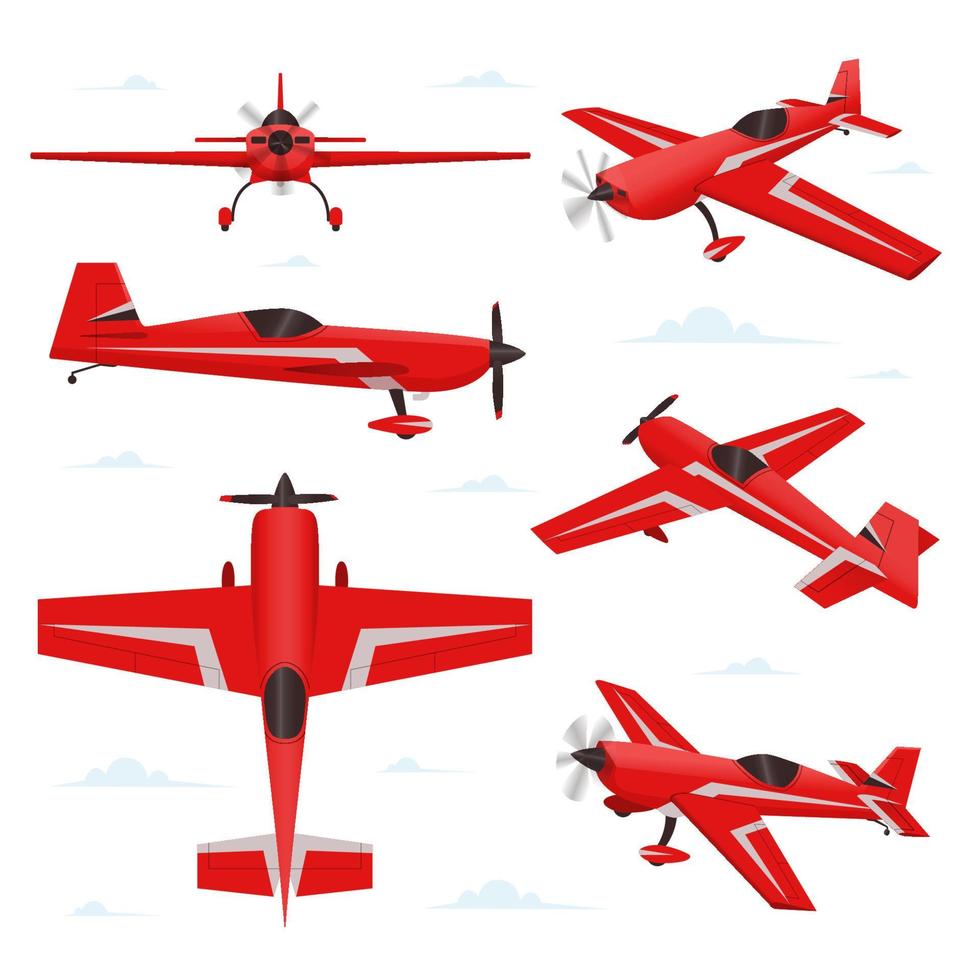 Aerobatic aircraft in different views. Stunt plane illustration vector