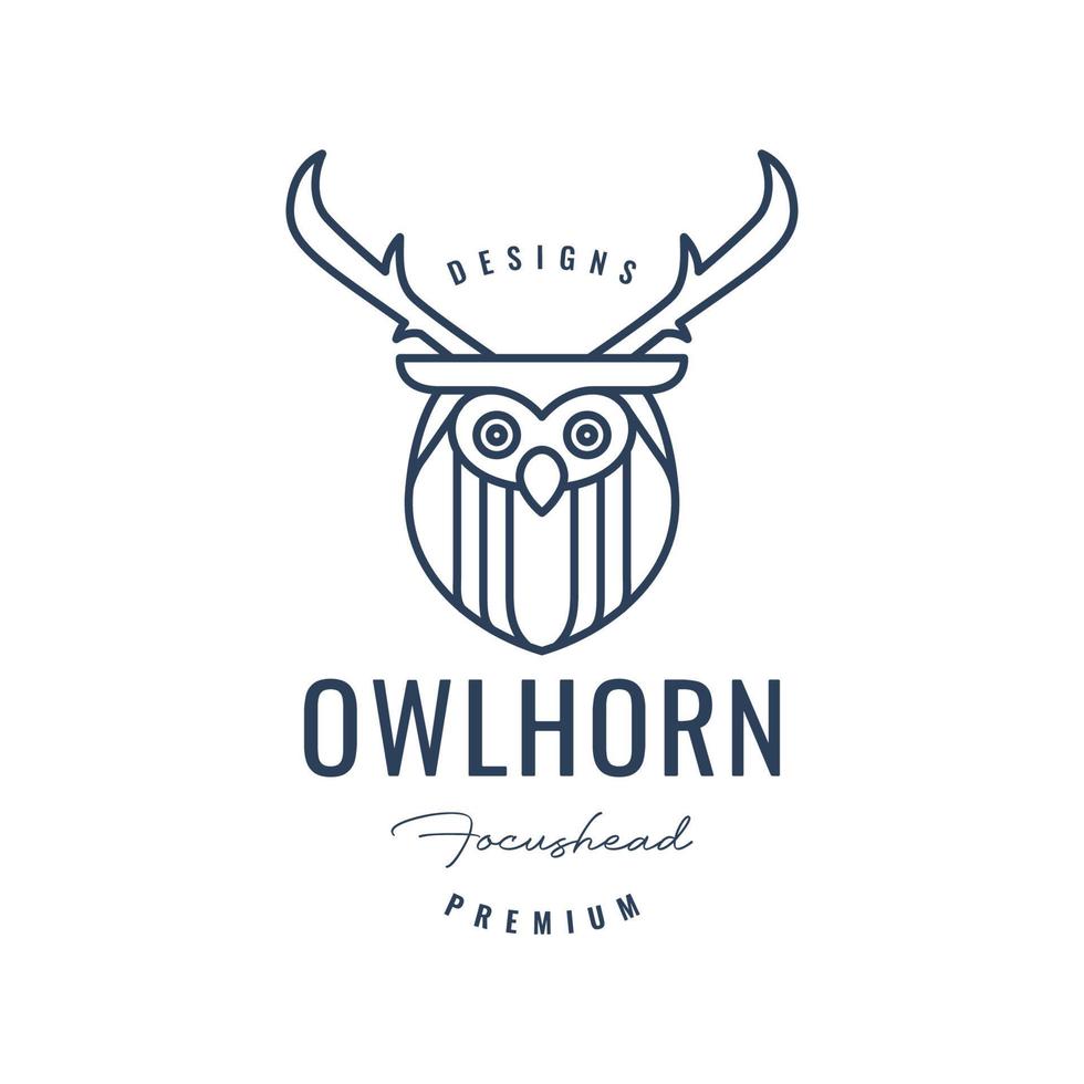 horned owl head animal bird nocturnal line art minimal logo design vector