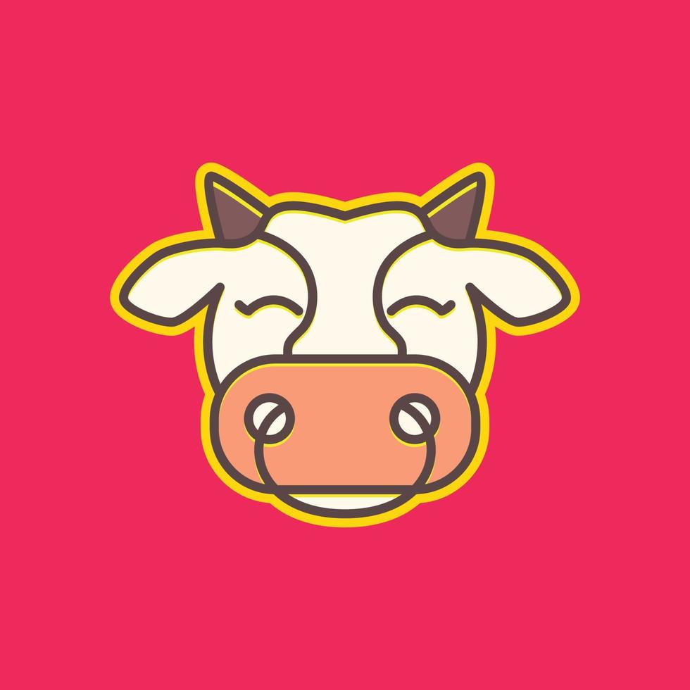 animal farm cattle livestock fat cows head milk beef cute smile mascot cartoon colorful logo design vector