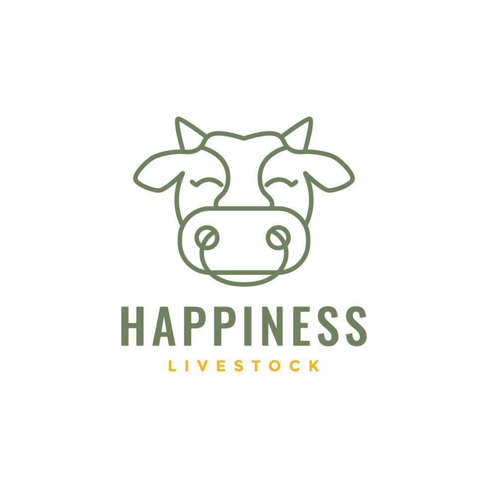 animal farm cattle livestock fat cows head milk beef cute smile mascot cartoon line art logo design vector