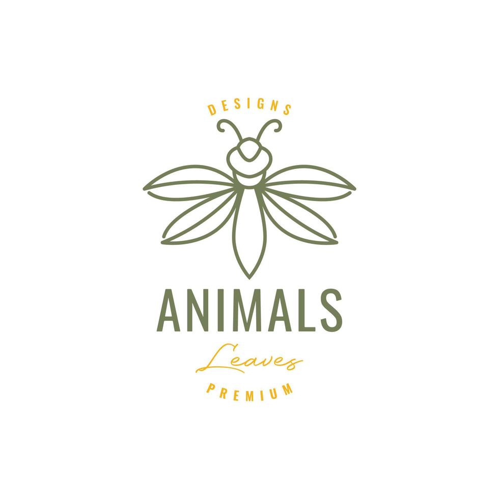 animal insecto saltamontes hojas alas mosca hipster logo diseño vector