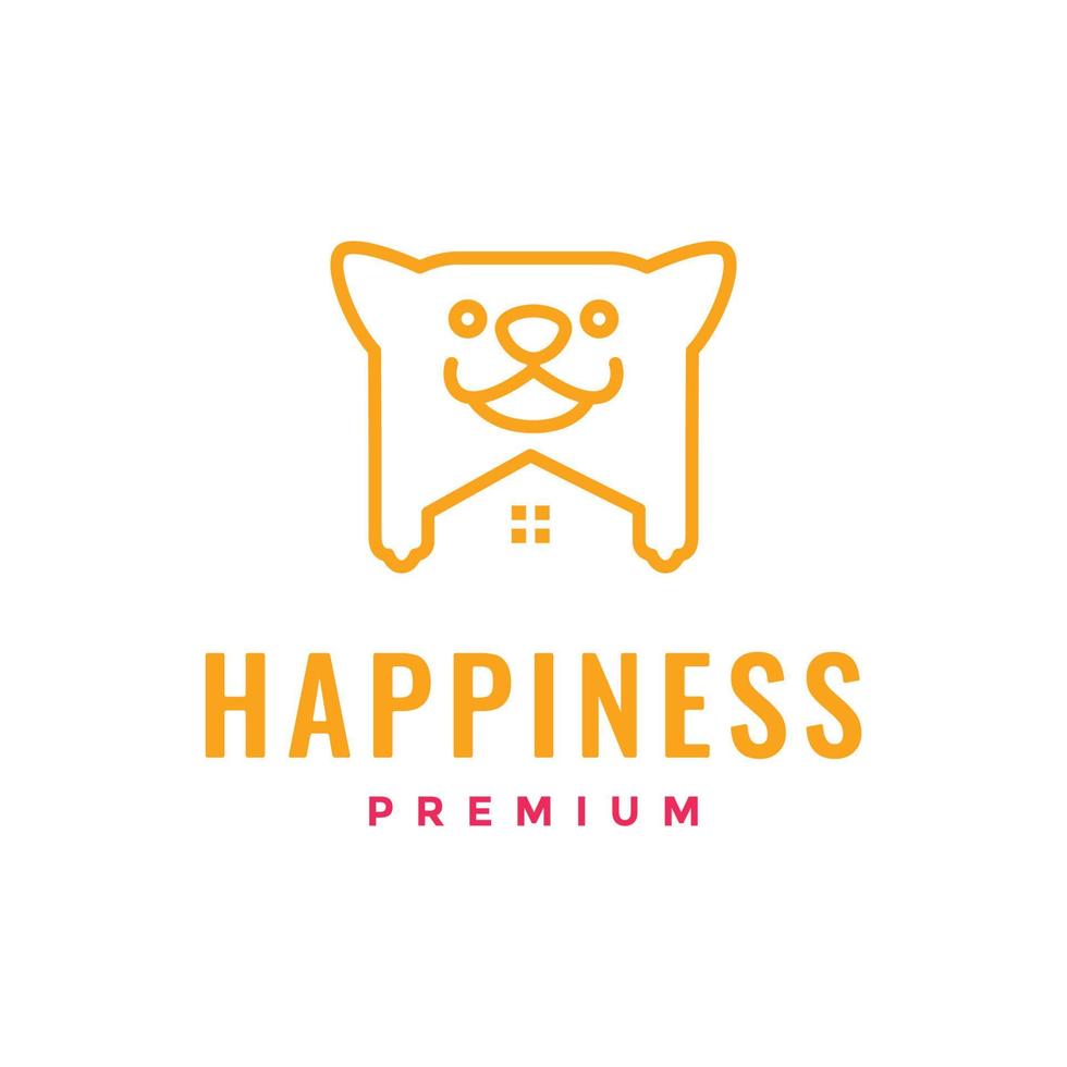 head pets dog canine paw puppy home cage smile happy cartoon mascot line art logo design vector