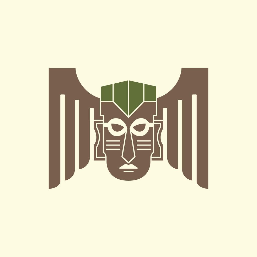 culture tribe ethnic mask wood wings traditional vintage logo design vector