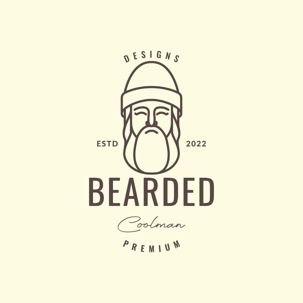 cool man face head bushy beard wearing beanie hat colorful mascot hipster vintage logo design vector