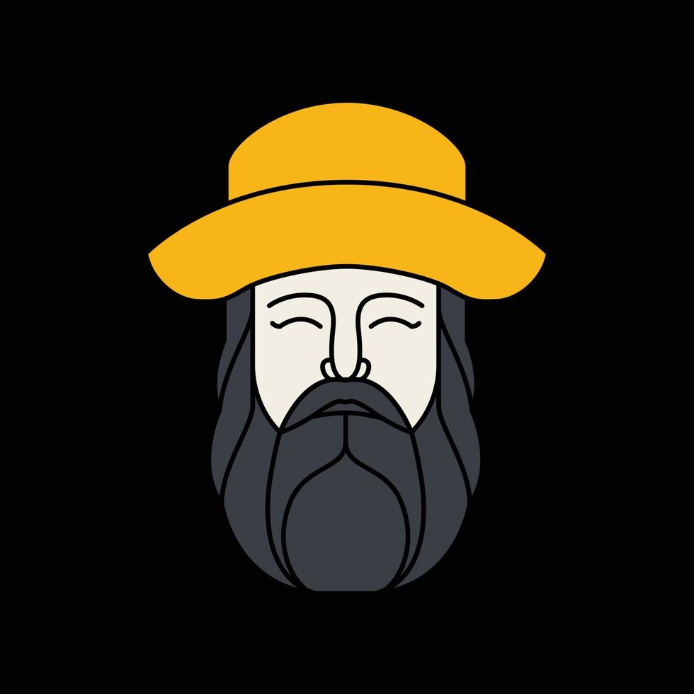 fashion style hairstyle hat circle bushy beard cool man old face smile mascot logo design vector