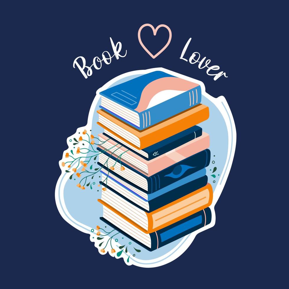 Postcard for world book day. Read good books. Stack of books to read in flat design style with plants. vector