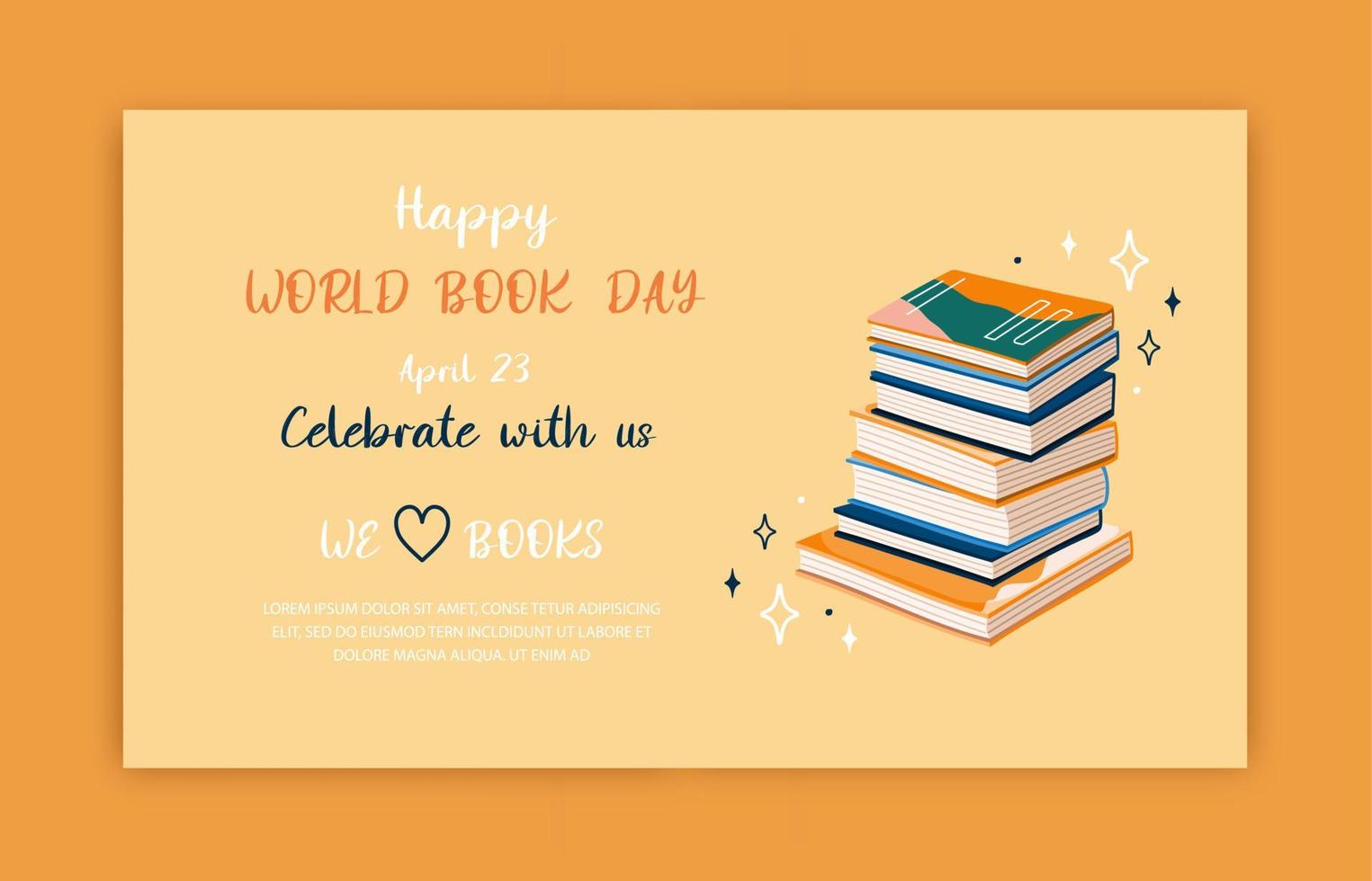 Banner template for world book day. Stack of books to read in flat design style. vector