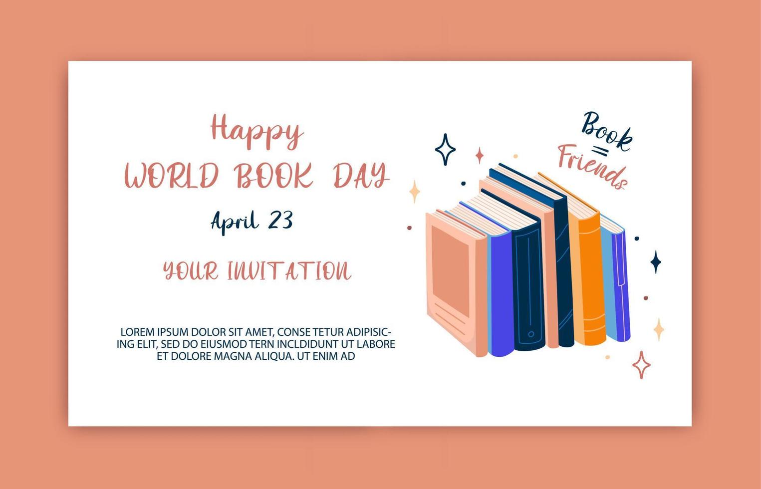 Banner template for world book day. Stack of books to read in flat design style. vector