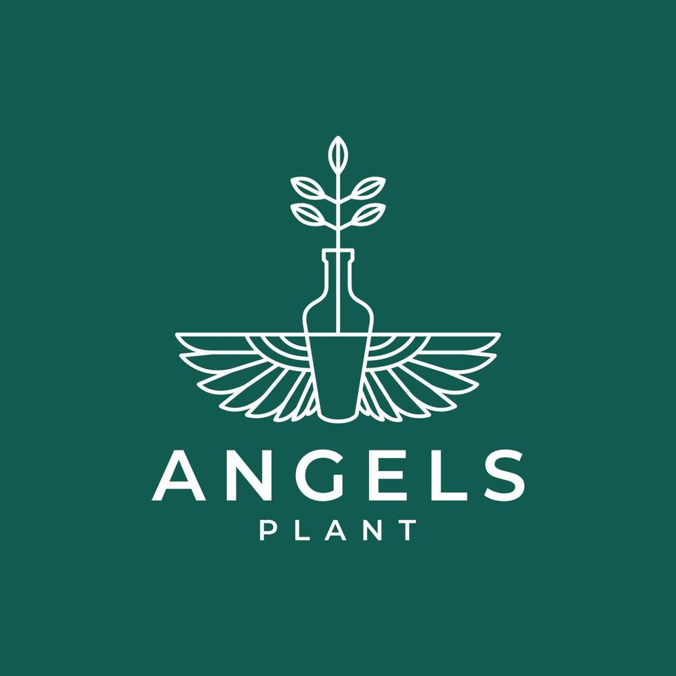 plant floral pots vase wings angel minimal line logo design vector