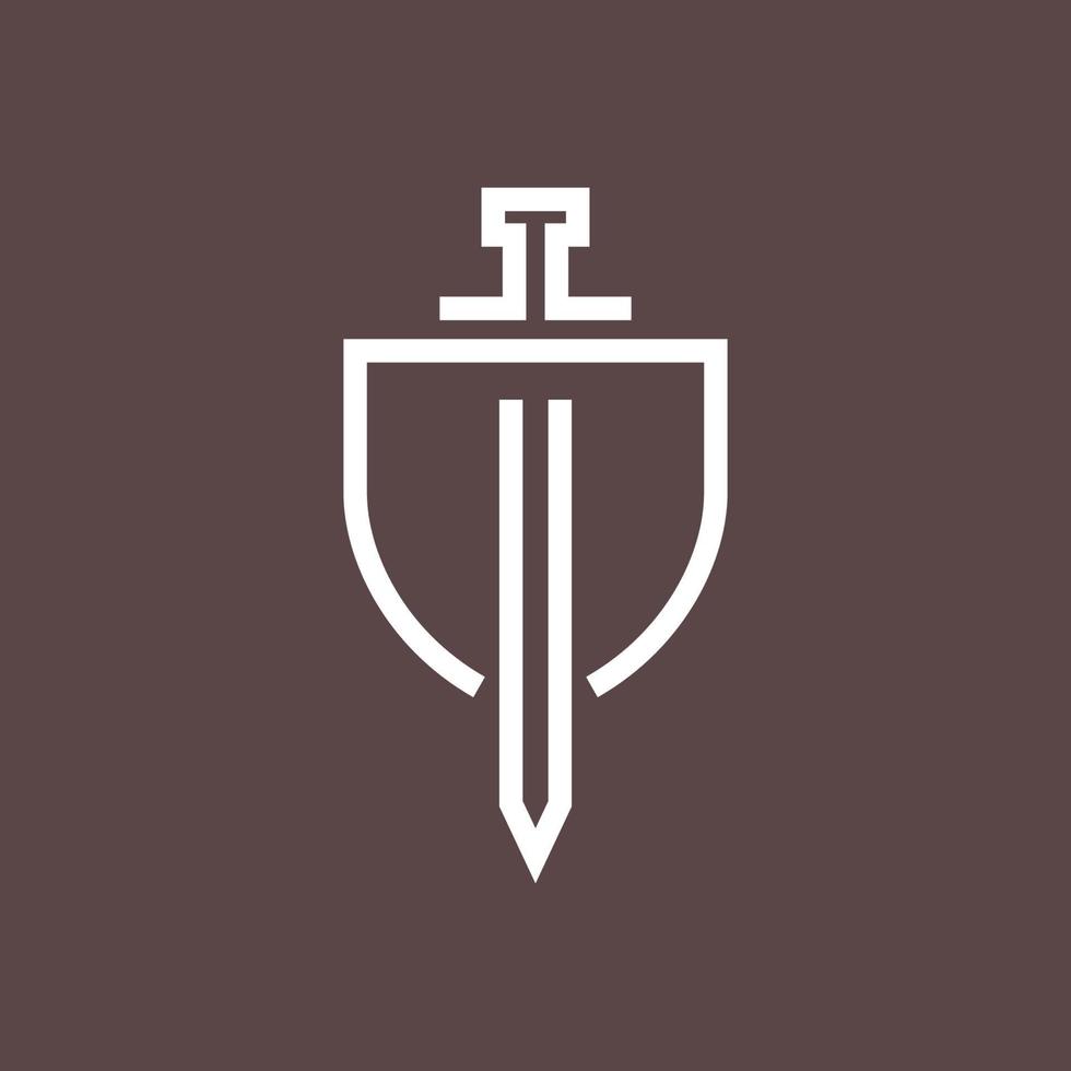 shield guard secure sword kingdom line minimal logo design vector