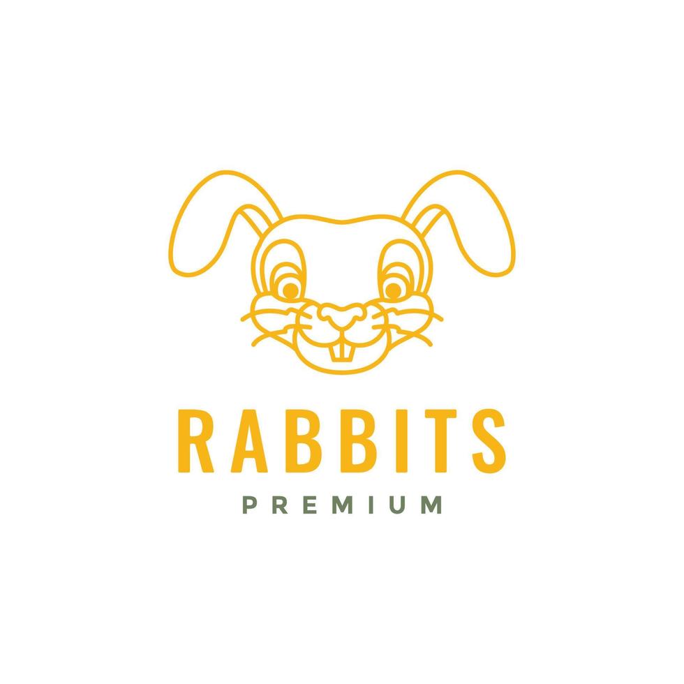 pets bunny hare rabbit face head long ear mascot cartoon cute line art minimal logo design vector