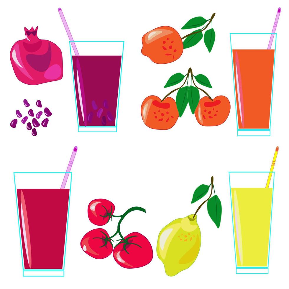 Fresh tropical fruits.A variety of fresh fruits and juices. Vector illustration of the vegetarian menu.
