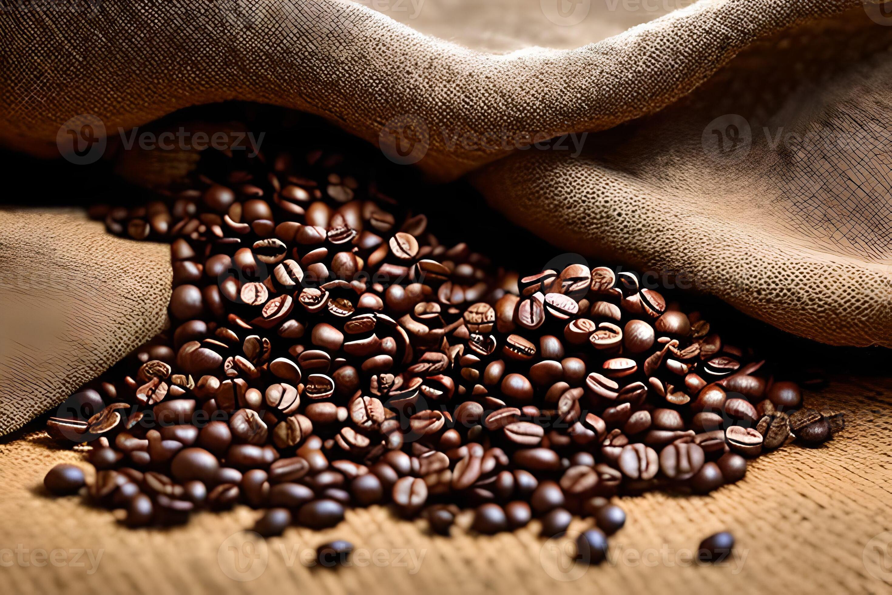 a bag of fresh roasted coffee beans arrange on the studio shot, product