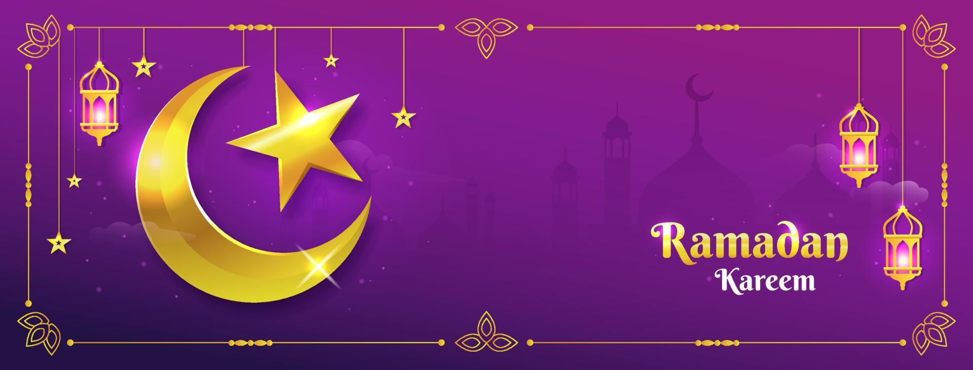 Ramadan kareem islamic background with golden crescent moon and stars vector