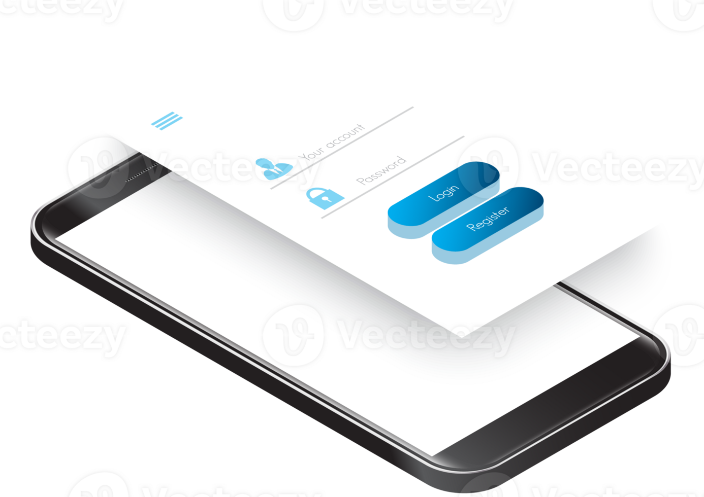 Isometric mobile phone with layout of application png