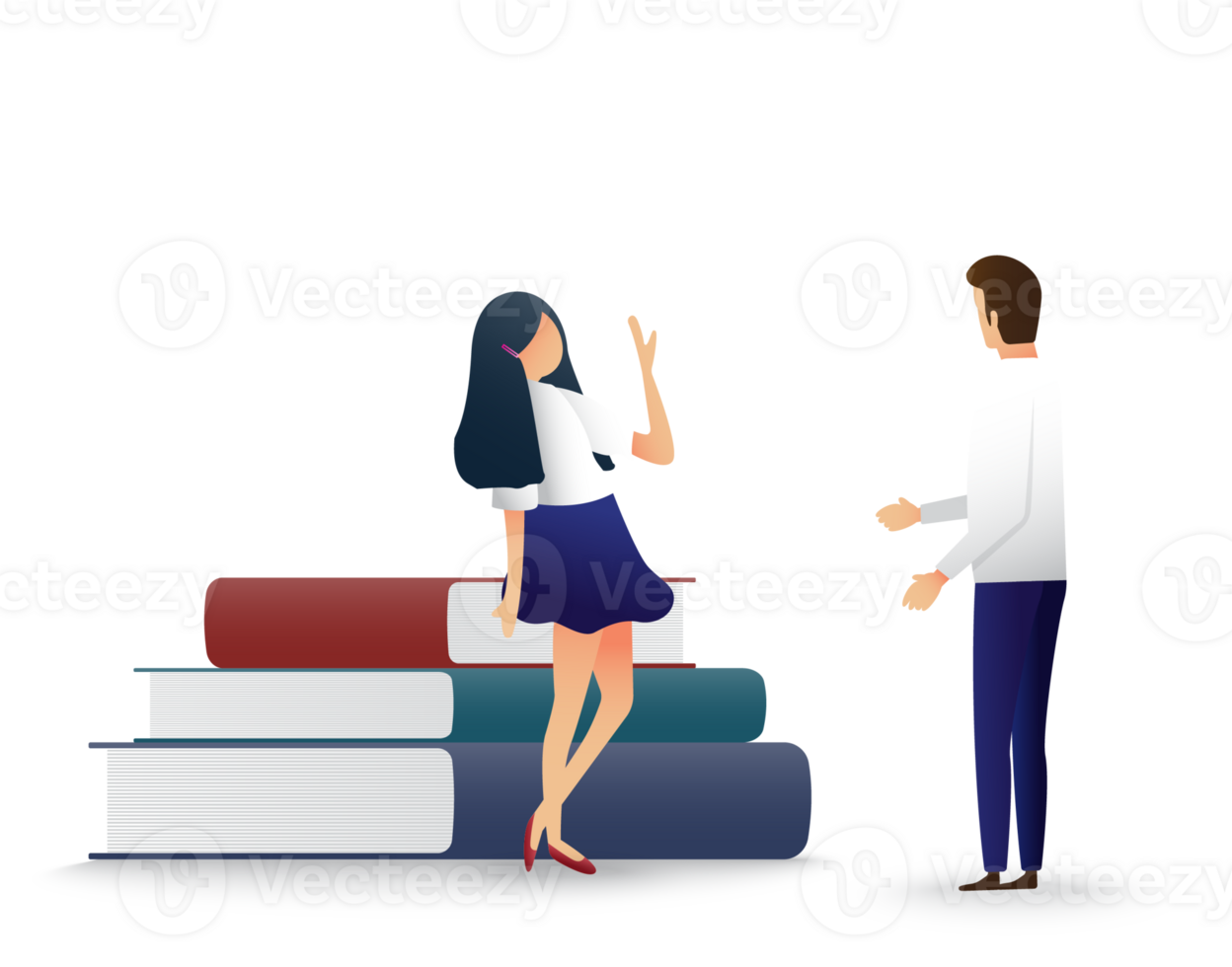 Flat style illustration, businessman and woman chatting. discuss chat png