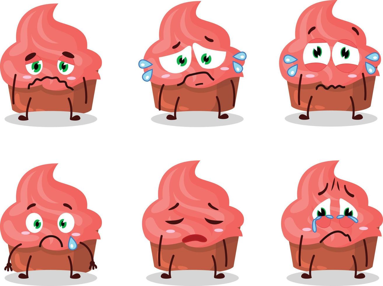 Strawberry cake cartoon character with sad expression vector