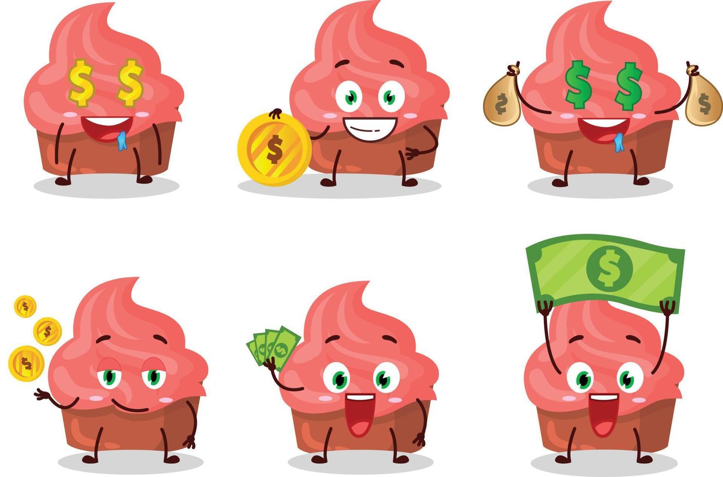 Strawberry cake cartoon character with cute emoticon bring money vector