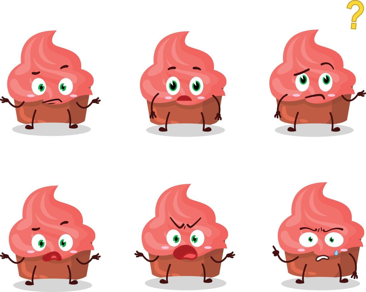 Cartoon character of strawberry cake with what expression vector